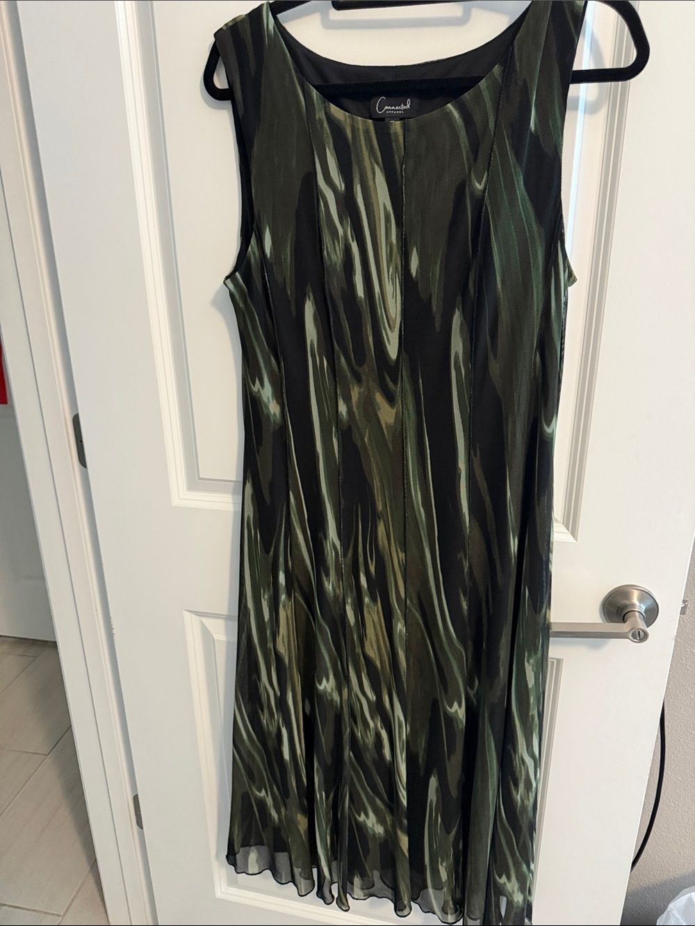 connected apparel Olive and Black Swirl Midi Dress